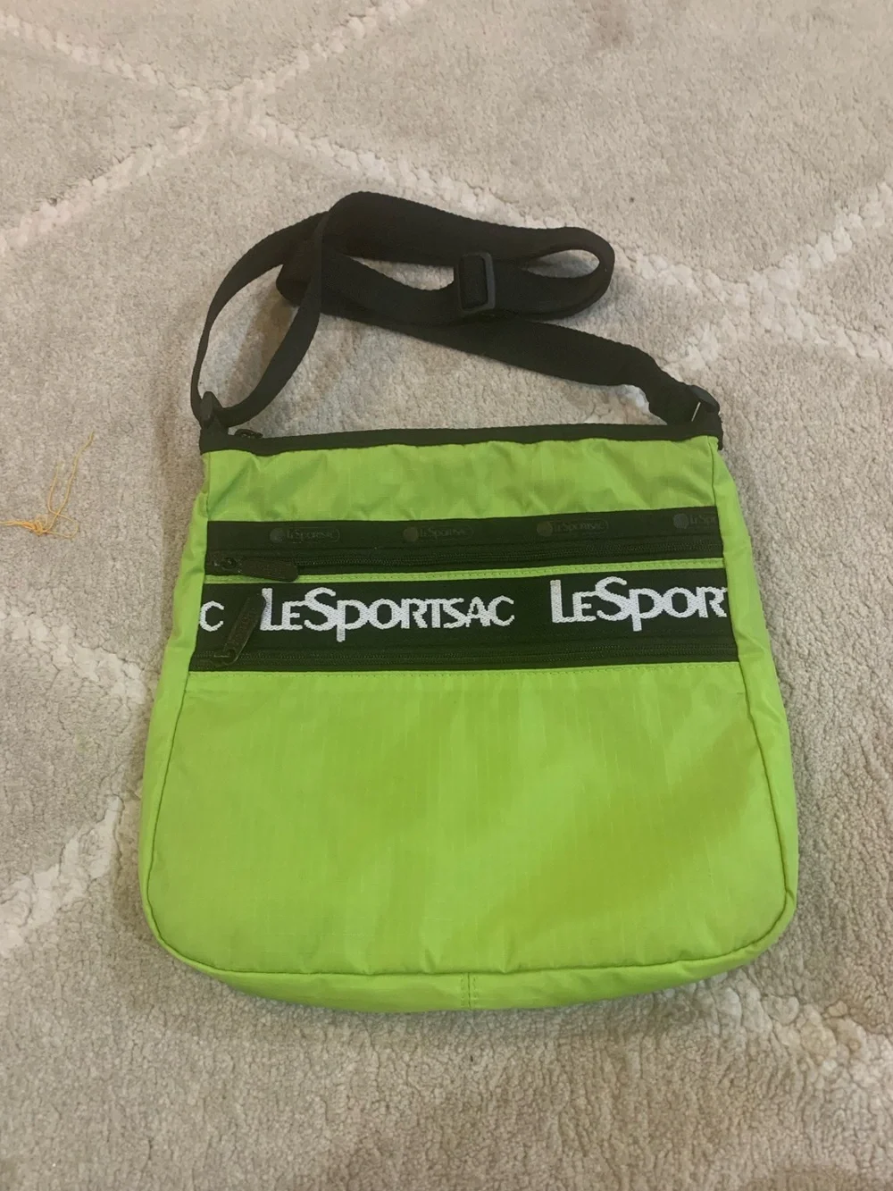 Lesportsac Lime Green Nylon Crossbody with Black Strap